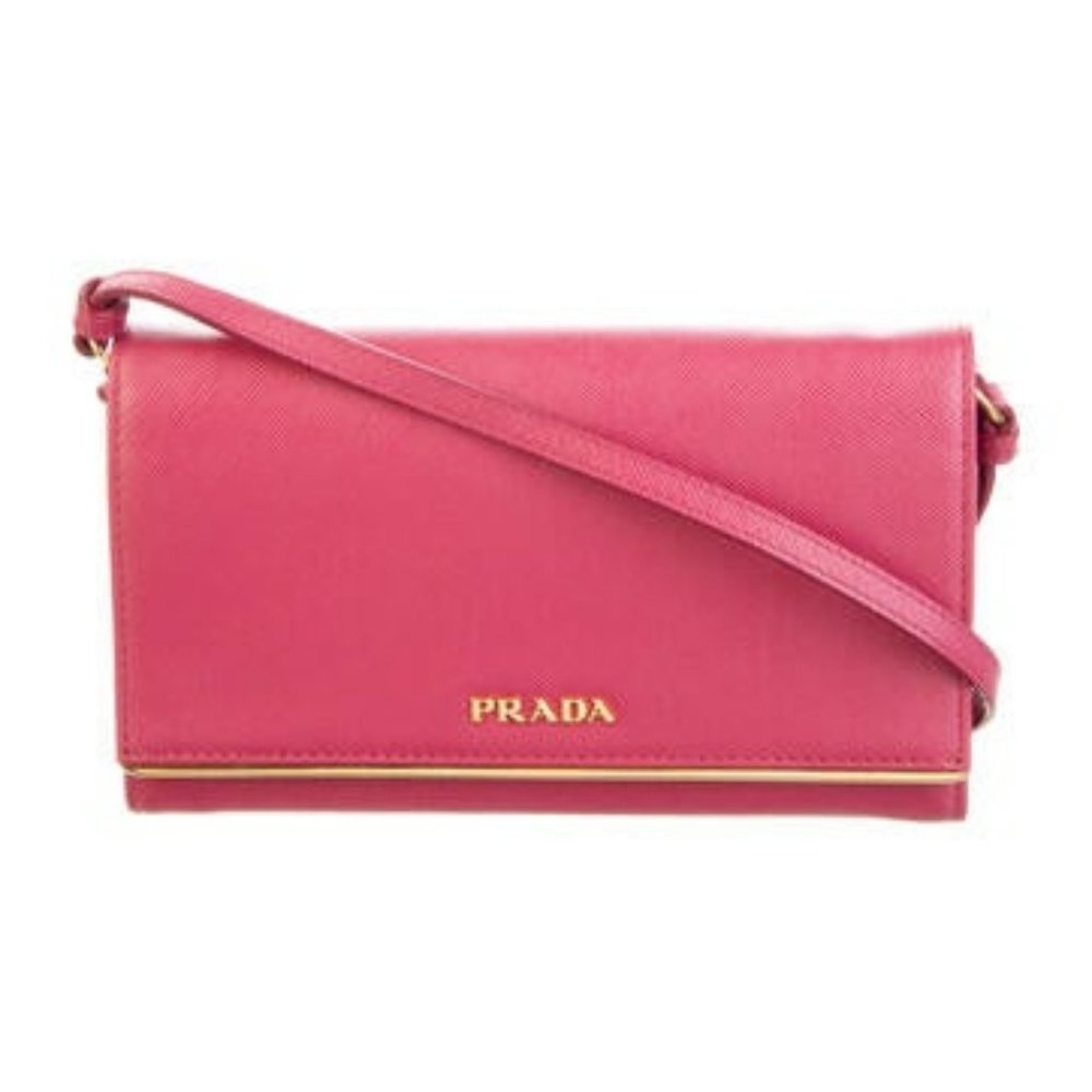 Prada Saffiano Lux Leather Wallet On Strap Clutch